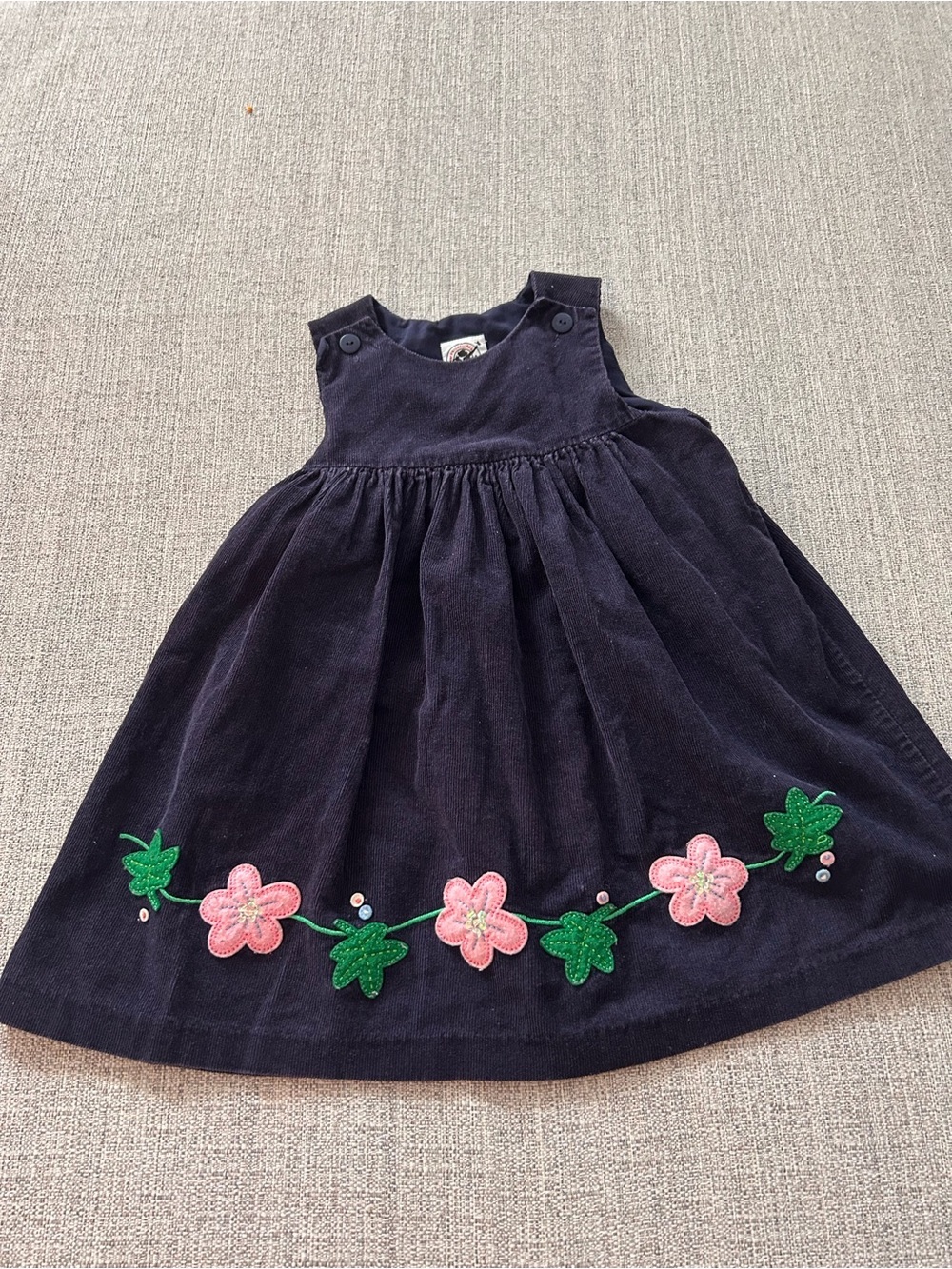 Good Lad Navy Corduroy Dress with Pink Floral Appliques. Size 4